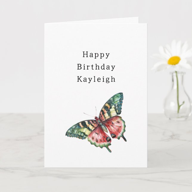 Green Red Watermelon Butterfly Birthday Kort (Liten växt)