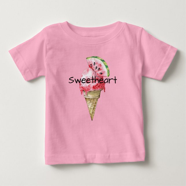 Green Red Watermelon Ice Cream Cone Sweetheart T Shirt (Framsida)