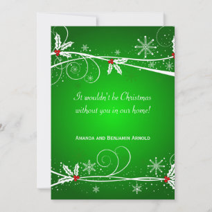 Green Red White Holly Holiday Invitation Card Inbjudningar