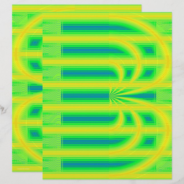 Green Retro Cathedral Scrapbook Paper 2-Sided Page (Fram/baksida)