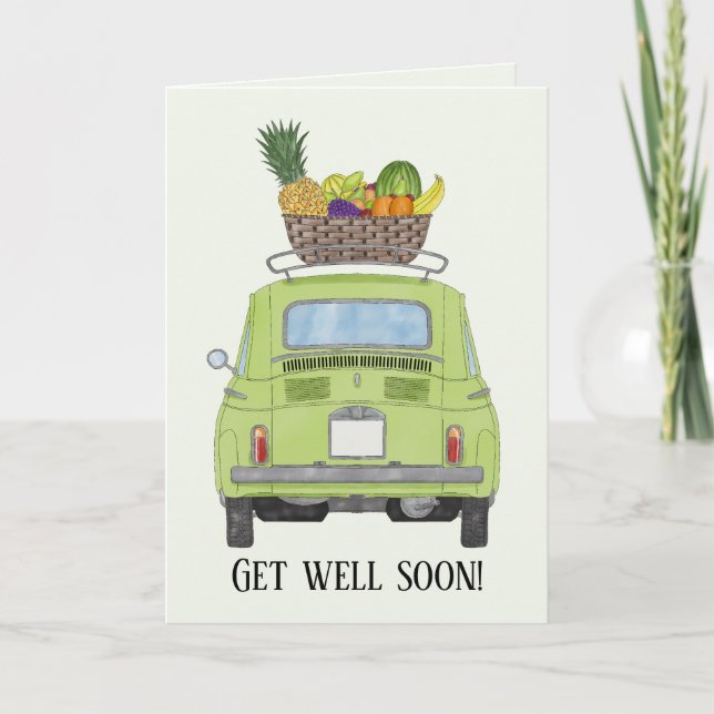 Green Retro Fiat 500 Get well Kort (Framsida)