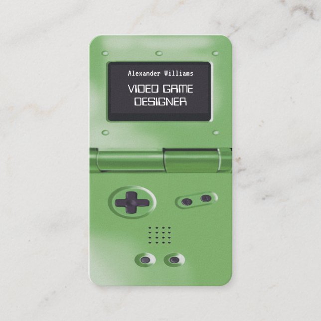 Green Retro Style Gaming Console Game Designer Visitkort (Framsida)