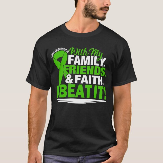 Green Ribbon Cancer Survivor Friends Family Faith T Shirt (Framsida)