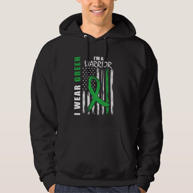 Green Ribbon Warrior Kidney Disease Awareness Flag Hoodie (Framsida)