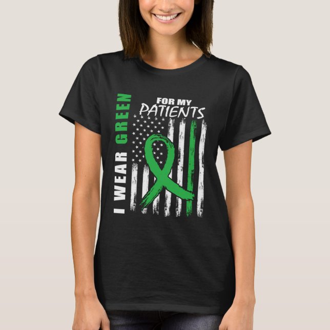 Green RN Nurses Kidney Disease Awareness US Flag N T Shirt (Framsida)