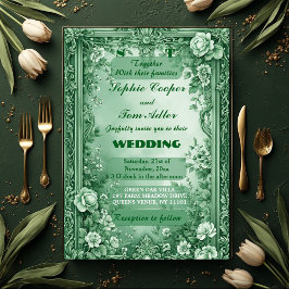 Green Rococo Garden Grand Baroque Opulence Wedding Inbjudningar