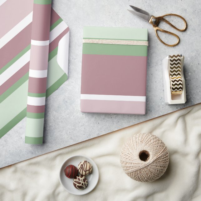 Green, Rose and Pink Stripes Presentpapper (Hantverk)
