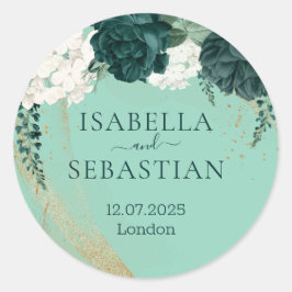 Green Roses Elegant Wedding Runt Klistermärke