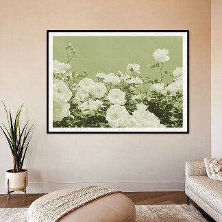 Green Roses Floral Garden Photo Art Print Poster