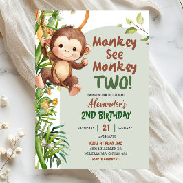 Green Safari Monkey See Monkey Two 2nd Birthday Inbjudningar