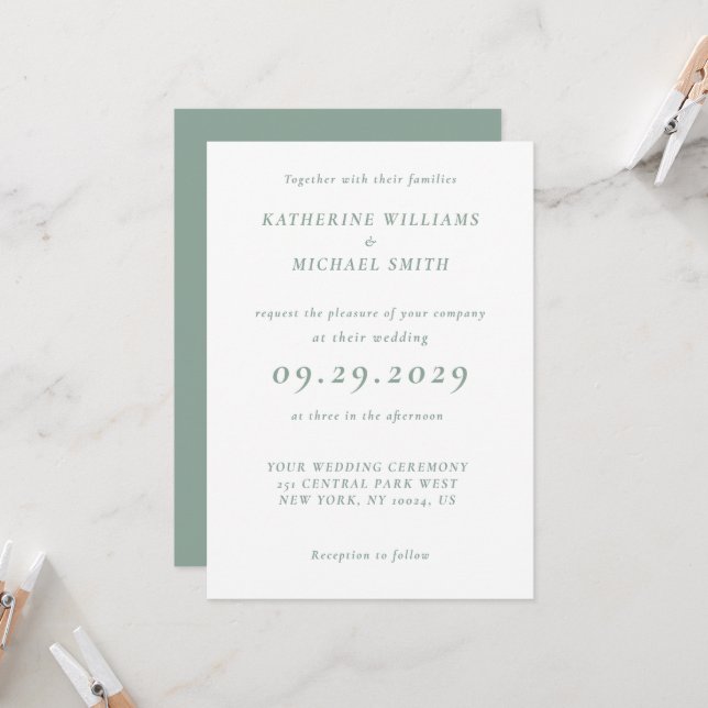 Green Sage Elegant Wedding Invitations Inbjudningar (Fram/Back In Situ)