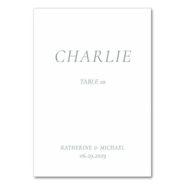 Green Sage Elegant Wedding Table Cards Bordsnummer (Framsidan)