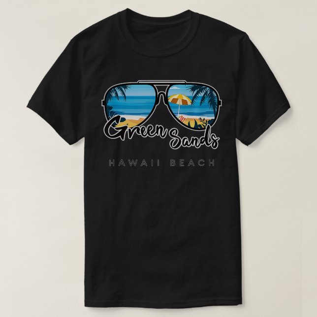 Green Sands Beach Hawaii Palm Tree Sunglasses Souv T Shirt (Design framsida)