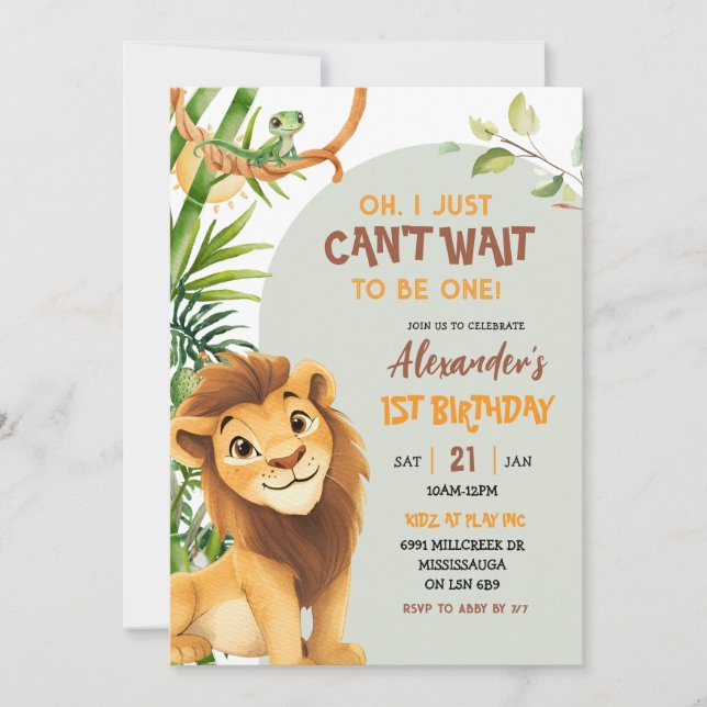 Green Savannah Lion Theme First Birthday Inbjudningar (Framsida)