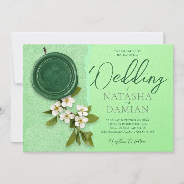 Green Seal Wedding Invitation Inbjudningar (Framsida)