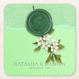 Green Seal Wedding Paper Coaster Underlägg Papper Kvadrat