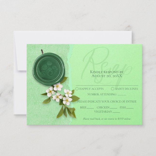 Green Seal Wedding Response Card OSA Kort (Framsida)