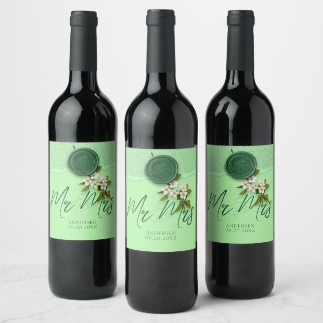 Green Seal Wedding Wine Label Vinflaska Etikett (Flaskor)