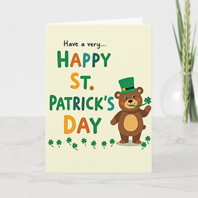 Green Shamrock Bear Card Kort (Framsida)
