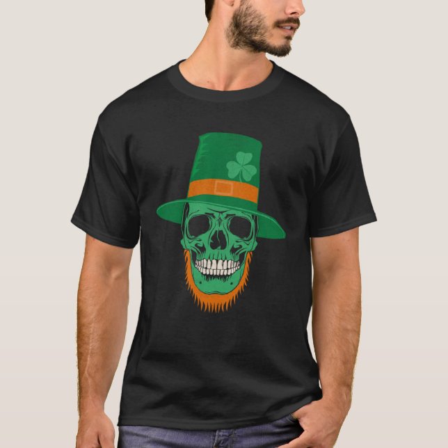 Green Shamrock Skull Irish Flag Ireland St Patrick T Shirt (Framsida)