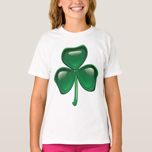 Green Shamrock Three-Leaf Clover T Shirt (Framsida)