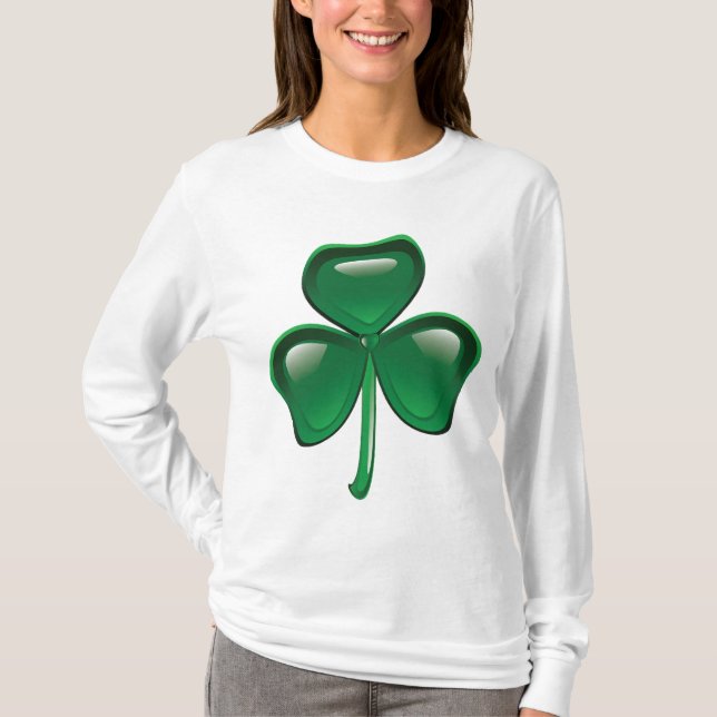 Green Shamrock Three-Leaf Clover T Shirt (Framsida)