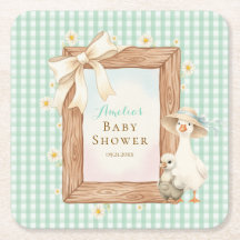 Green Silly Goose Baby Shower Paper Coaster