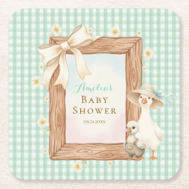 Green Silly Goose Baby Shower Paper Coaster Underlägg Papper Kvadrat