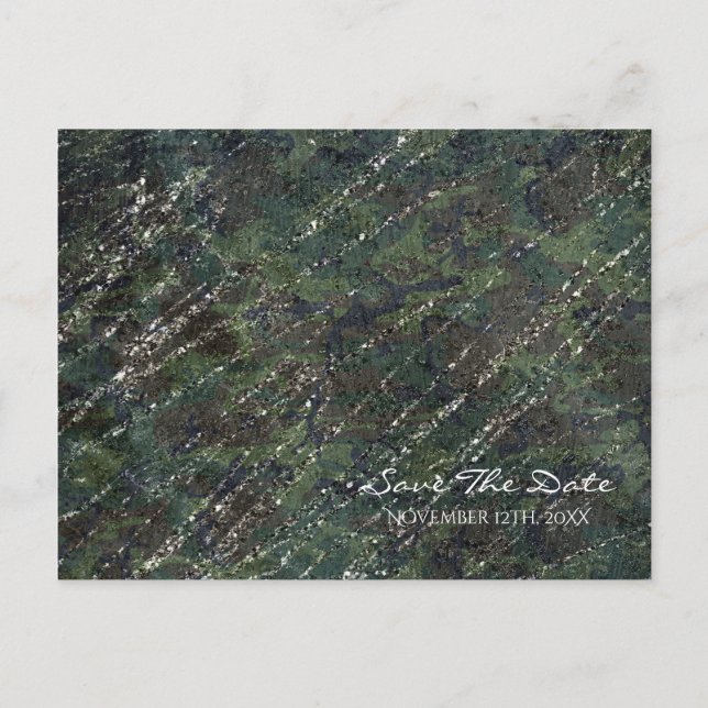Green & Silver Army Kamouflage Glitter Spara Datum Meddelande Vykort (Framsida)