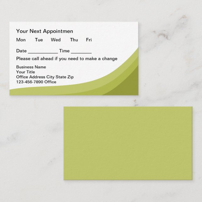Green Simple Business Client Appointment Cards Tidsbeställning Kort (Fram/baksida)