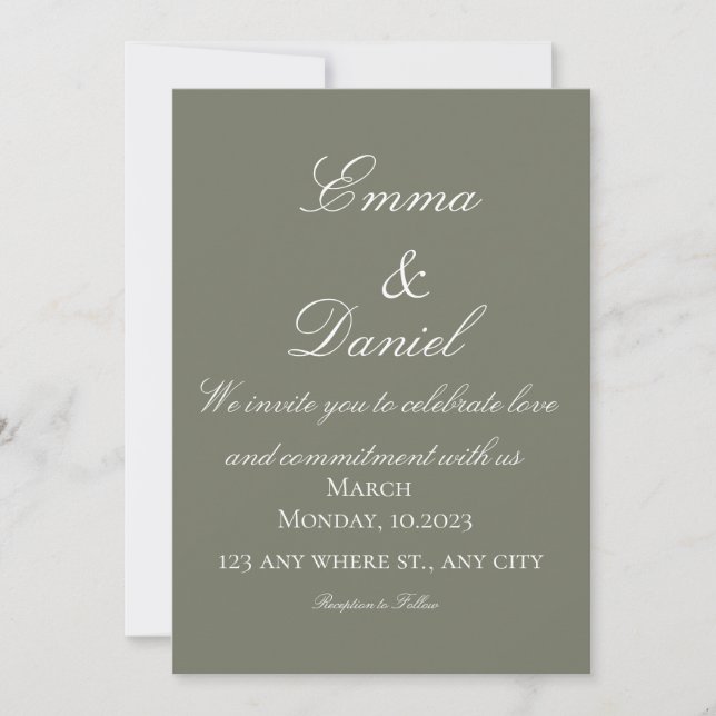 Green Simple Elegant Photo Wedding Invitation Inbjudningar (Framsida)