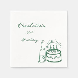 GREEN simple Hand Drawn 30th Birthday Pappersservett