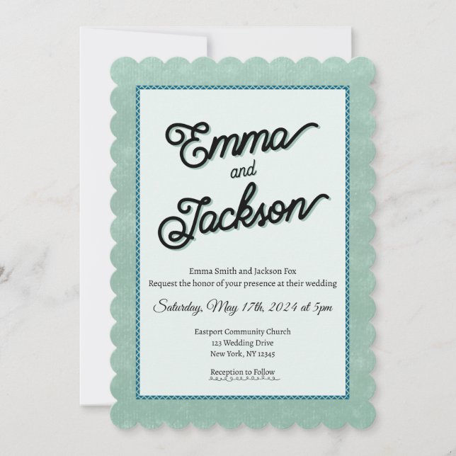 Green, Simple, Modern Wedding Invitation Inbjudningar (Framsida)