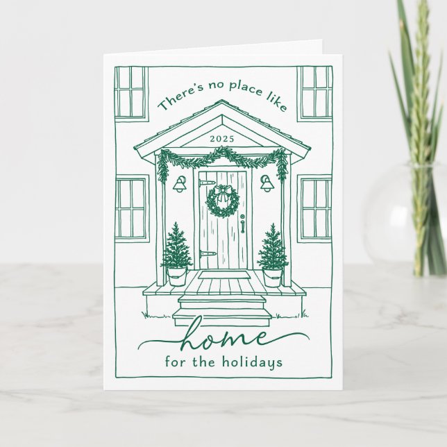 Green Sketch House Real Estate Client Holiday Card Helgkort (Framsida)