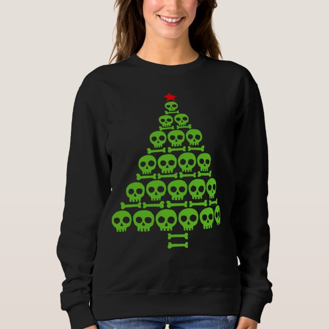 Green Skull and Bones Christmas Tree T Shirt (Framsida)