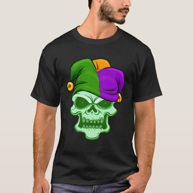 Green Skull Face Mardi Gras Jester Hat Louisiana C T Shirt (Framsida)