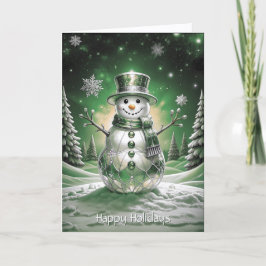 Green Snowman Snowflakes Holiday Card Kort