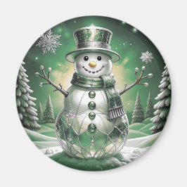 Green Snowman Snowflakes Holiday Magnet