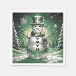 Green Snowman Snowflakes Holiday Napkin Pappersservett