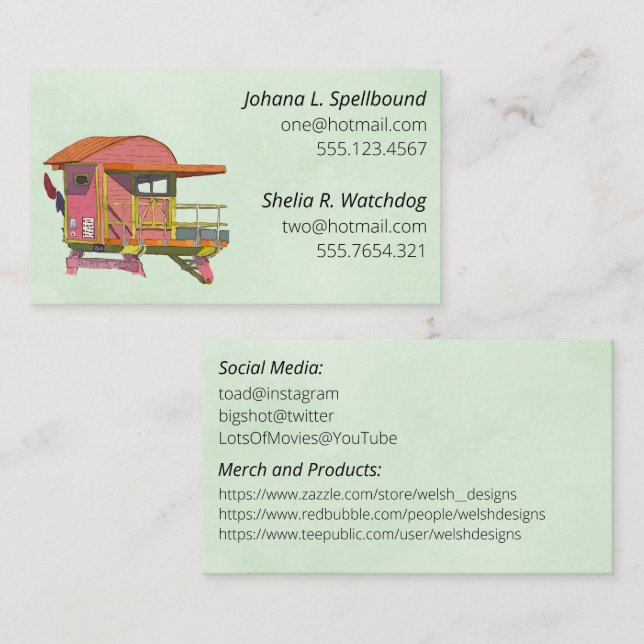 Green Social calling card-Pink Lifeguard Tower Visitkort (Fram/baksida)