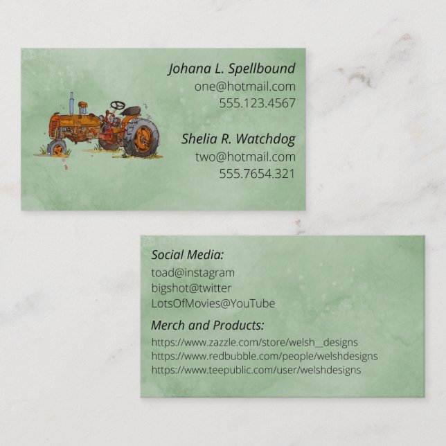 Green Social introduction calling card-tractor Visitkort (Fram/baksida)