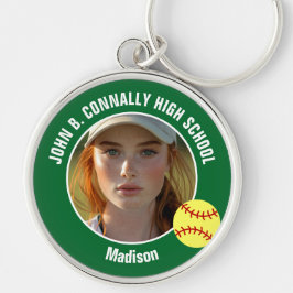Green Softball Player Photo High School Keepsake Rund Silverfärgad Nyckelring