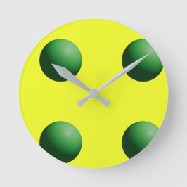 Green Spheres on Yellow Wall Clock Rund Klocka