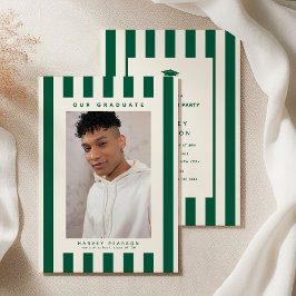 Green Sporty Stripes 2 Photo Graduation Party Inbjudningar