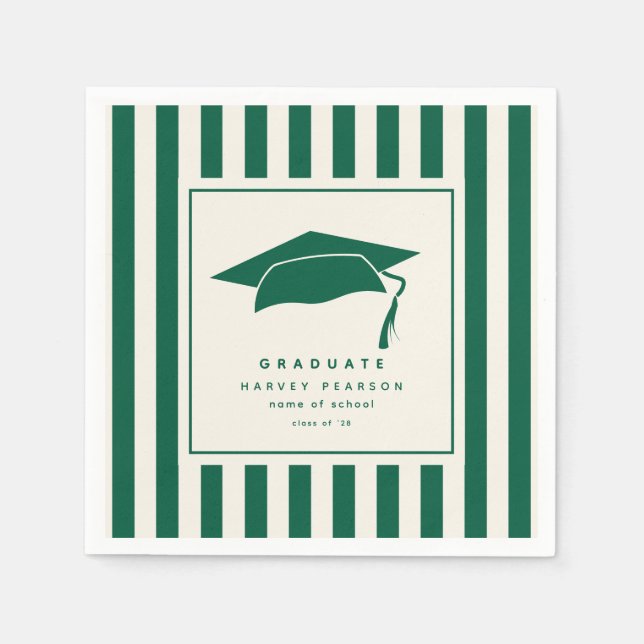 Green Sporty Stripes Custom Graduation Party Pappersservett (Framsidan)