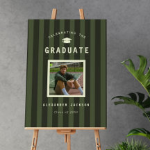 Green Sporty Stripes Graduation Party Welcome Sign