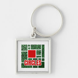 Green Spotted Abstraction with Red Accents Fyrkantig Silverfärgad Nyckelring