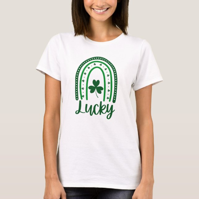 Green St Patrick's Day Rainbow T Shirt (Framsida)