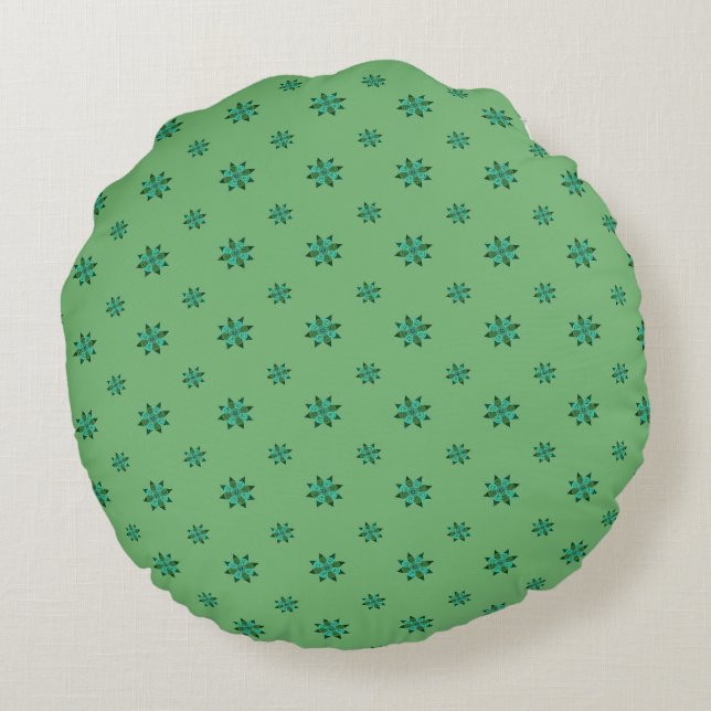 Green Star Round Throw Pillow Rund Kudde (Baksidan)