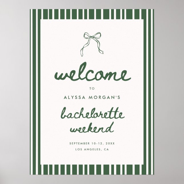 Green Stripe Coquette Bachelorette Weekend Welcome Poster (Framsidan)